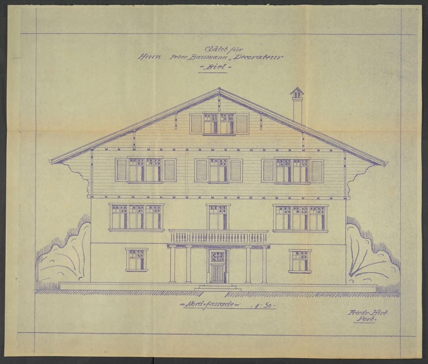 Nord-Fassade des Chalets, Planzeichnung 1929