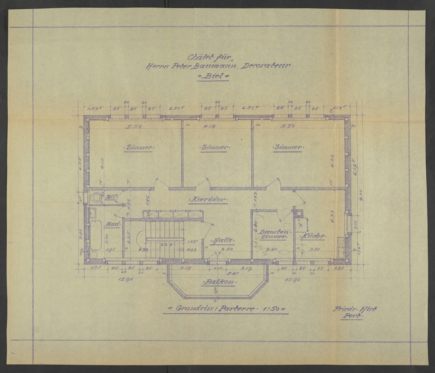 Grundriss Parterre, Chalet Mettstrasse, 1929